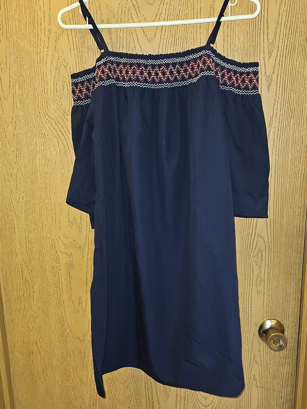 Cupshe Navy Off-the-Shoulder Embroidered Yoke Dress/Swimsuit Cover-Up